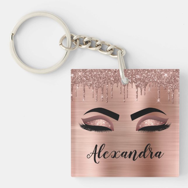 Porte-clefs Rose Gold Glitter Sparkle Eyelashes Monogram (Devant)