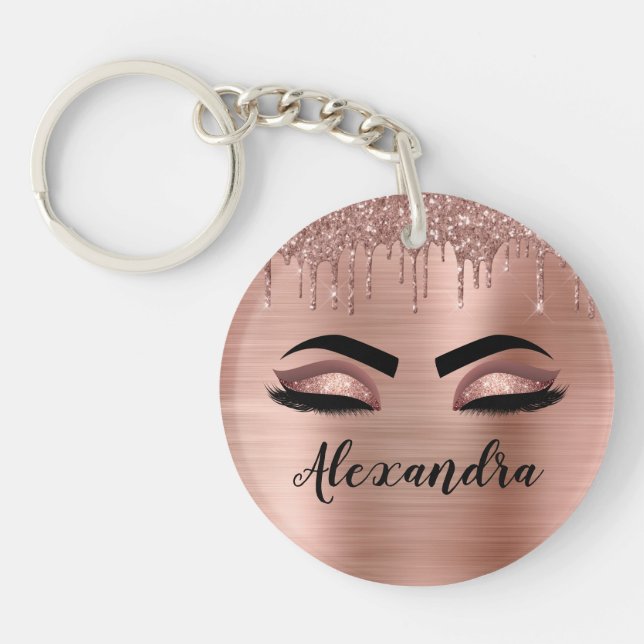 Porte-clefs Rose Gold Glitter Sparkle Eyelashes Monogram (Devant)