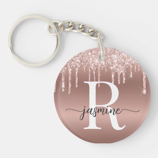 Porte-clefs Rose Gold Pailleté Gouttes de Verre Métal Féminin  (Devant)