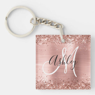 Porte-clefs Rose Gold Pailleté Monogramme Noir et Blanc Brilla