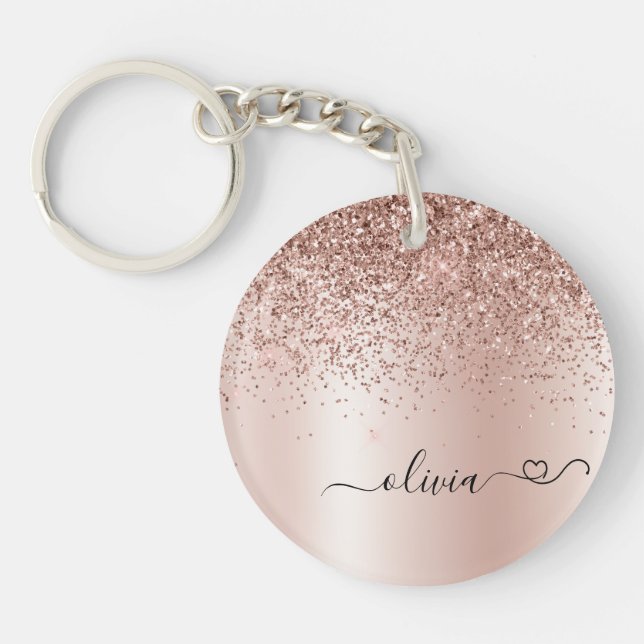 Porte-clefs Rose Gold - Parties scintillant rose pâle Nom du m (Devant)