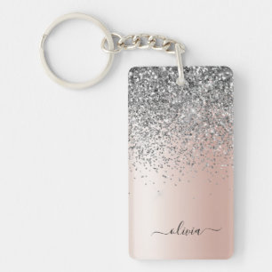 Porte-clefs Rose Gold - Rose Pâle et Paillettes Argentées Mono