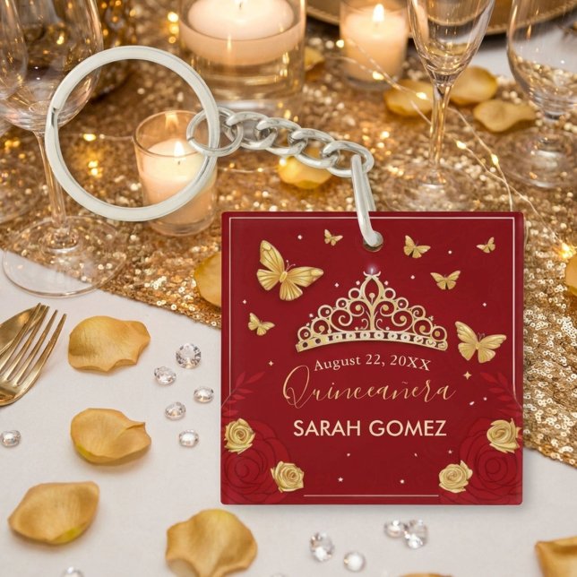 Porte-clefs Rose Gold Rouge Quinceanera  (Créateur téléchargé)