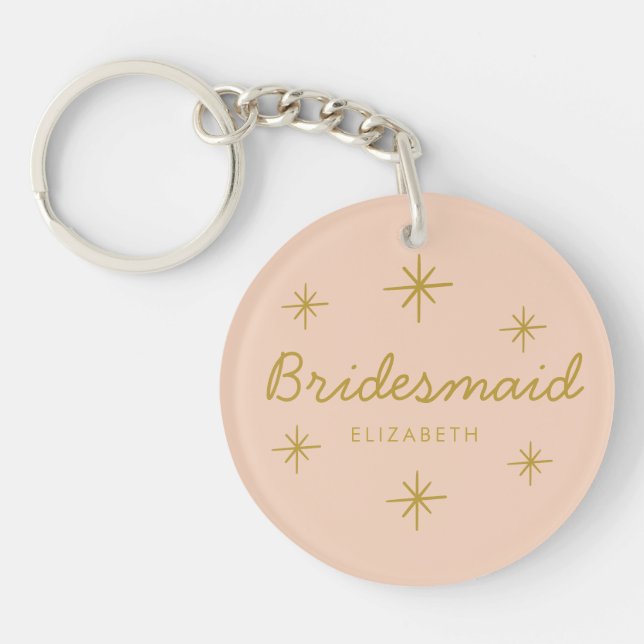 Porte-clefs Rose Golden Calligraphie Stars Bridesmaid cadeau (Devant)