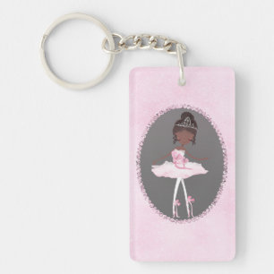 Porte-clefs Rose & Gris Couture Ballerine Fille Peau Noire
