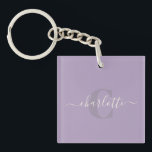 Porte-clefs Rose lilas | Nom du monogramme de script personnal<br><div class="desc">Rose lilas | Porte - clé de nom de monogramme de script personnalisé</div>