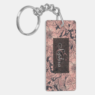 Porte-clefs Rose lunaire or main dessiné à la main image flo