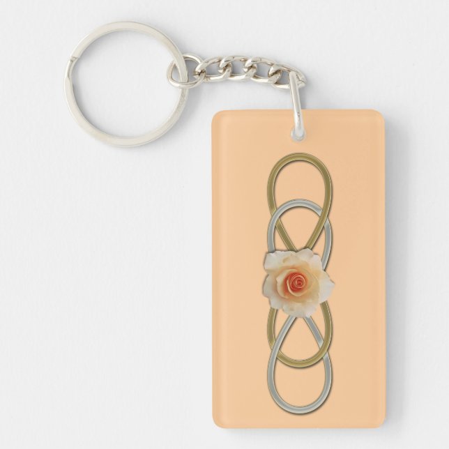 Porte-clefs Rose or argent double infinité (Devant)