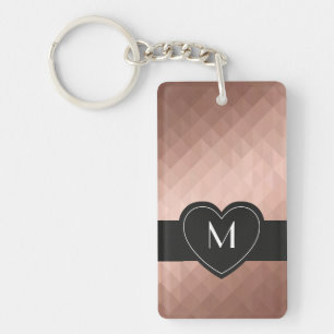 Porte-clefs Rose or bas poly géométrique coeur moderne monogra