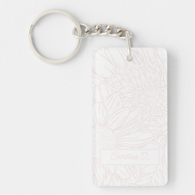 Porte-clefs Rose Pâle sur Chrysanthèmes Blancs avec Photo (Devant)