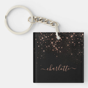 Porte-clefs Rose Parties scintillant Or Élégant Script glamour
