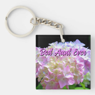 Porte-clefs rose pastel jaune pourpre hydrangée fleurs Tante
