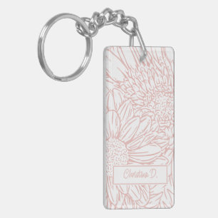 Porte-clefs Rose Pêche sur Chrysanthèmes Blancs avec Photo