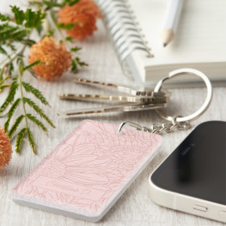 Porte-clefs Rose Pêche sur Chrysanthèmes Roses avec Photo