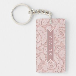 Porte-clefs Rose personnalisé en dentelle florale romantique