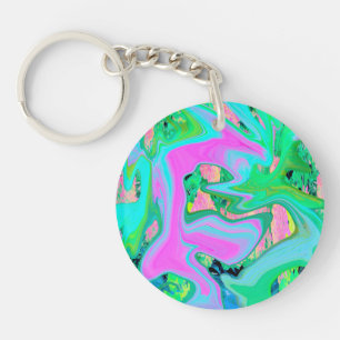 Porte-clefs Rose Rétro et Art Liquide Bleu Clair sur Hydrangea