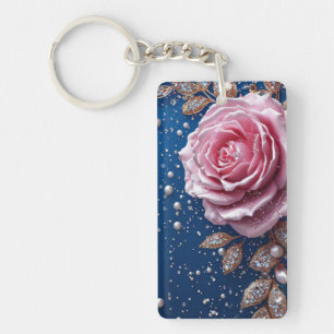 Porte-clefs Rose Rose Élégante avec Perles et Cristaux