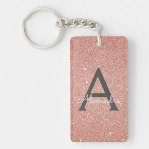 Porte-clefs Rose Rose Parties scintillant Or & Monogramme étin
