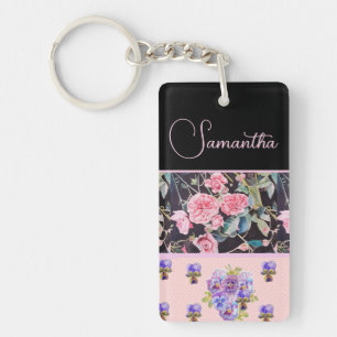 Porte-clefs Rose rose roseau aquarelle vintage personnalisable