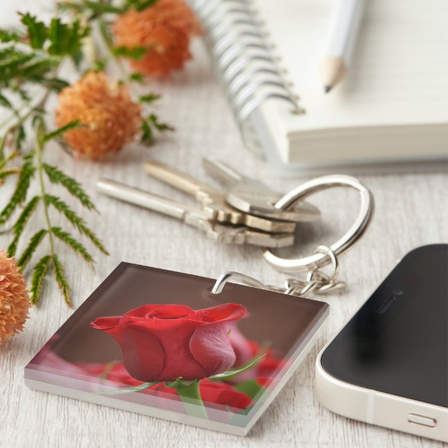 Porte-clefs Rose rouge (Devant Droit)