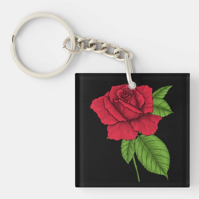 Porte-clefs Rose rouge 2 (Devant)