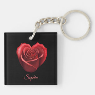 Porte-clefs Rose rouge en forme de coeur -