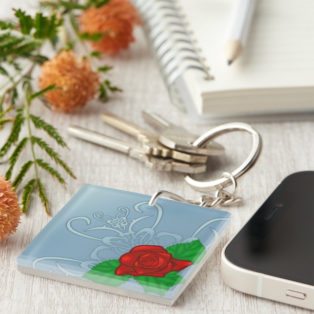 Porte-clefs Rose Rouge Romantique Classique Floral (Créateur téléchargé)
