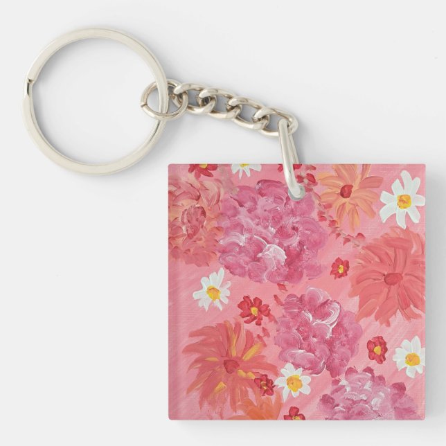 Porte-clefs Rose Sunset Floral Acrylique Carré Porte - clé (Devant)