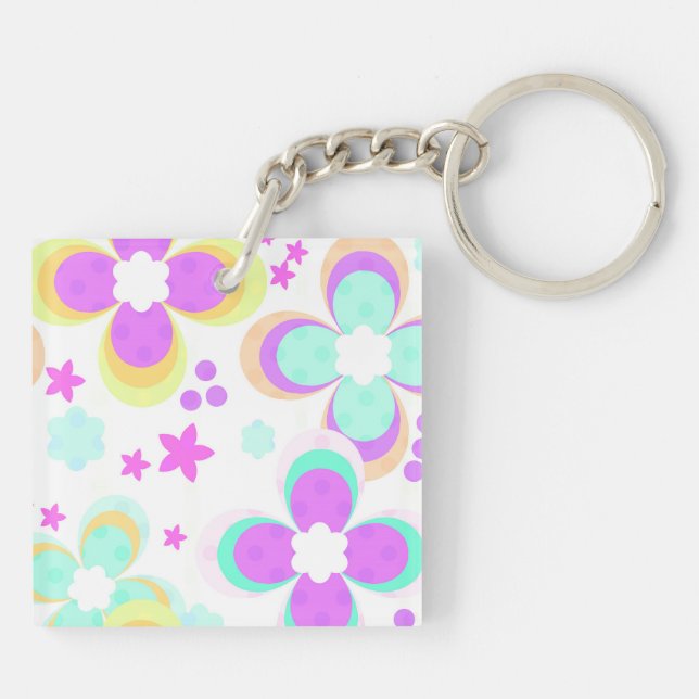 Porte-clefs Rose, turquoise, floral (Dos)