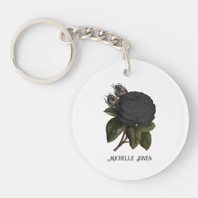 Porte-clefs Roses noires gothiques vintage (Devant)