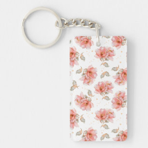 Porte-clefs Roses roses et feuilles