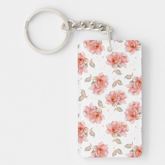 Porte-clefs Roses roses et feuilles (Devant)