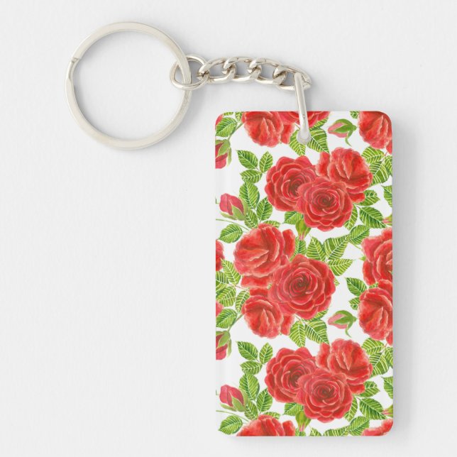 Porte-clefs Roses rouges aquarelle transparente motif (Devant)