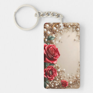 Porte-clefs Roses Rouges Élégantes Avec Ornements Dorés