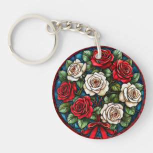 Porte-clefs Roses Rouges Et Blanches Avec Des Détails Intriqué
