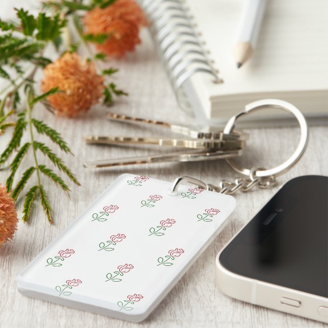 Porte-clefs Roses Rouges, Motif De Roses, Fleurs (Devant droit)