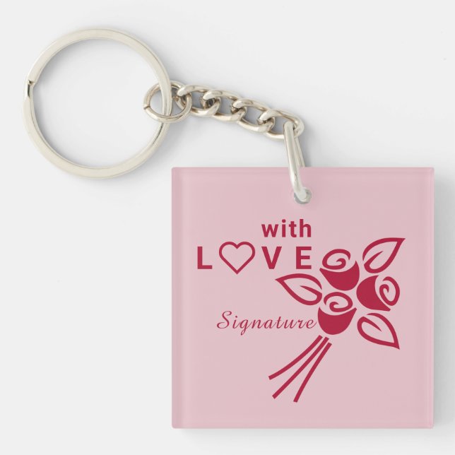 Porte-clefs Roses rouges personnalisées "Avec L ❤️ VE" (Devant)