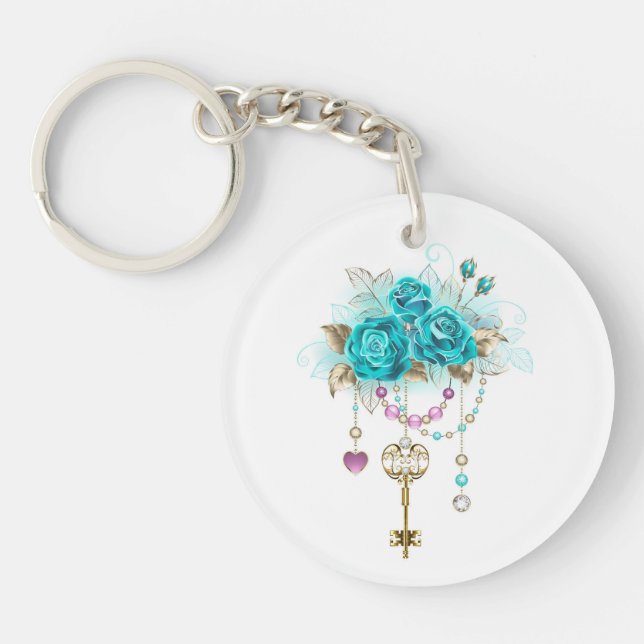 Porte-clefs Roses turquoise avec touches (Devant)
