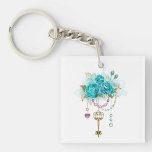 Porte-clefs Roses turquoise avec touches