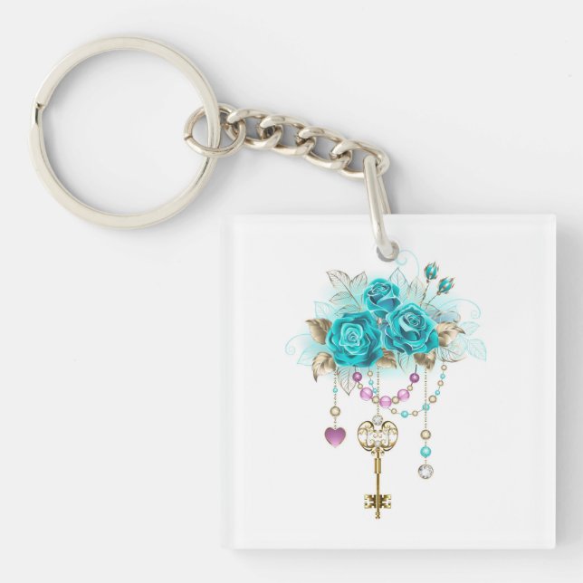 Porte-clefs Roses turquoise avec touches (Devant)
