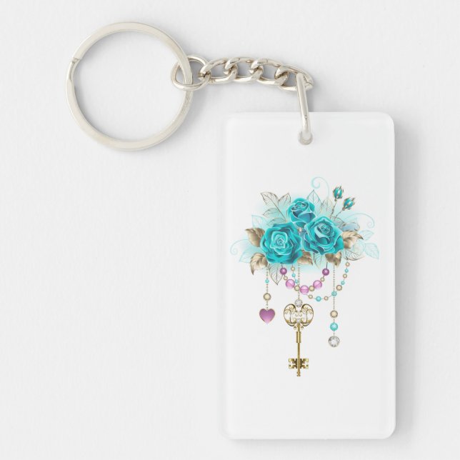 Porte-clefs Roses turquoise avec touches (Devant)