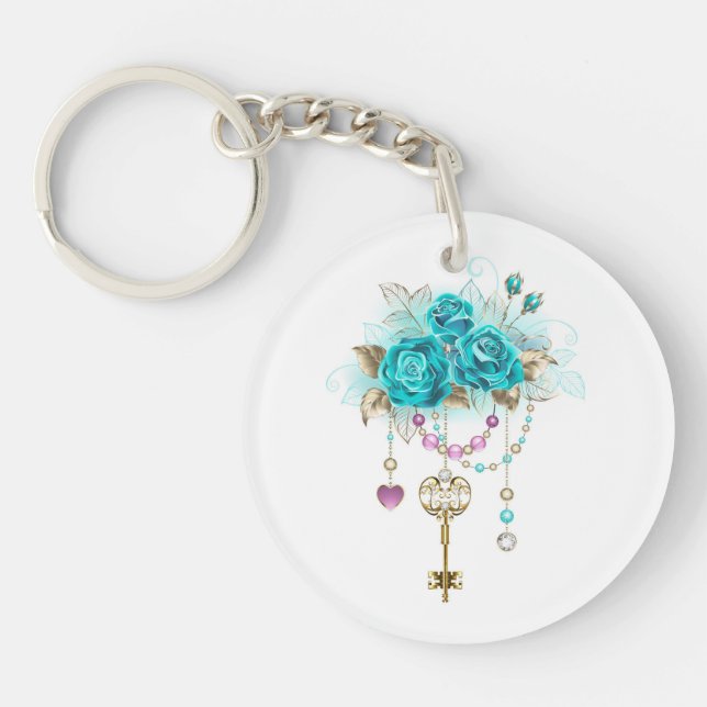 Porte-clefs Roses turquoise avec touches (Devant)