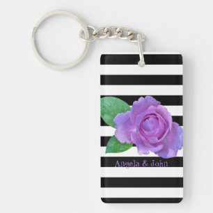 Porte-clefs Roses Violettes, Rayures Noires et Blanches Person