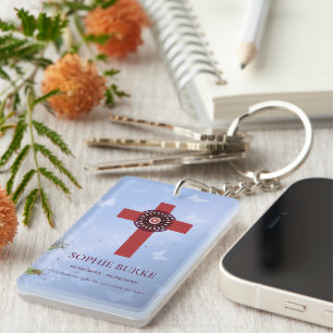 Porte-clefs Rosette Croix Bleu Papillons Poème commémoratif po