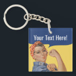 Porte-clefs Rosie Les Porte - clés Du Riveter | Texte personna<br><div class="desc">Classic "We can do it" Custom Rosie Le Riveter deuxième guerre broche de bouton de propagande avec texte personnalisé. Créez votre propre design en ajoutant votre nom, slogan ou tout texte sur le ballon de bande dessinée vintage. Cette broche à bouton féministe Rosie Le Riveter est un cadeau d'encouragement parfait....</div>