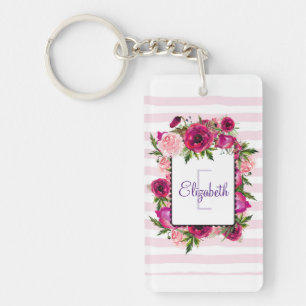 Porte-clefs Rosier rose et bouquet floral de crapaud