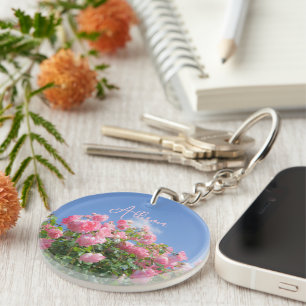 Porte-clefs Rosier rose sous ciel bleu, coutume