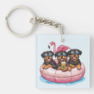 Porte-clefs Rottweiler Chiens Flamant rose de la piscine d'été