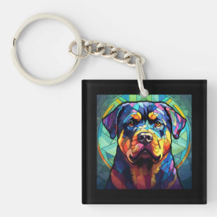 Porte-clefs Rottweiler en vitrail 