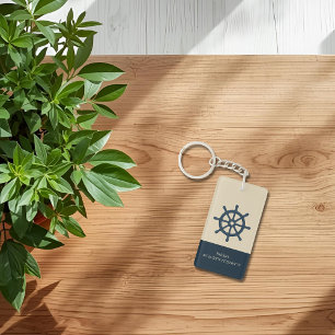 Porte-clefs roue marine bleue avec nom et coordonnées